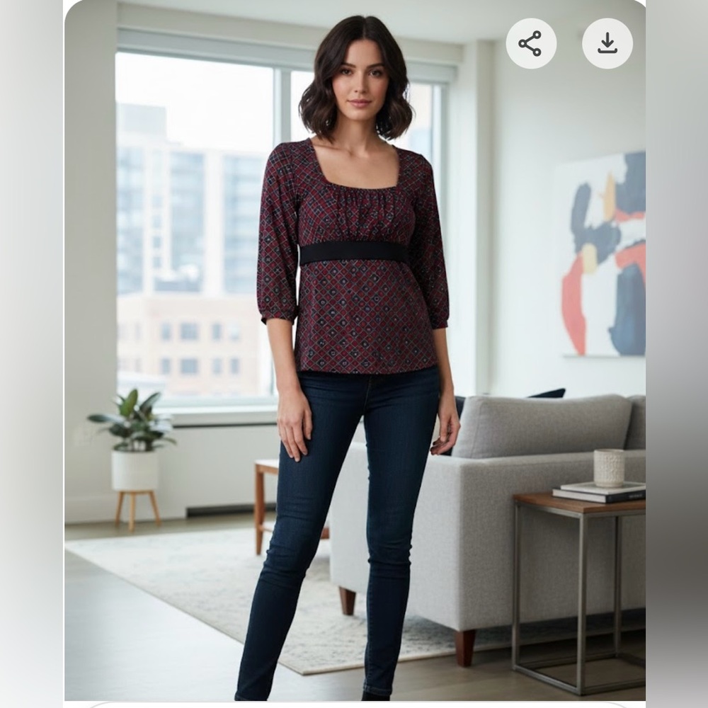 Apt. 9 Burgundy and Black Geometric Blouse